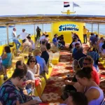 Comfortable seating area inside the Sea Scope underwater gallery.