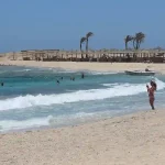 Tourists taking close-up photos of sea turtles in the Red Sea.