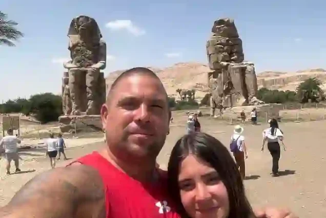 Giant stone statues known as the Colossi of Memnon luxor.