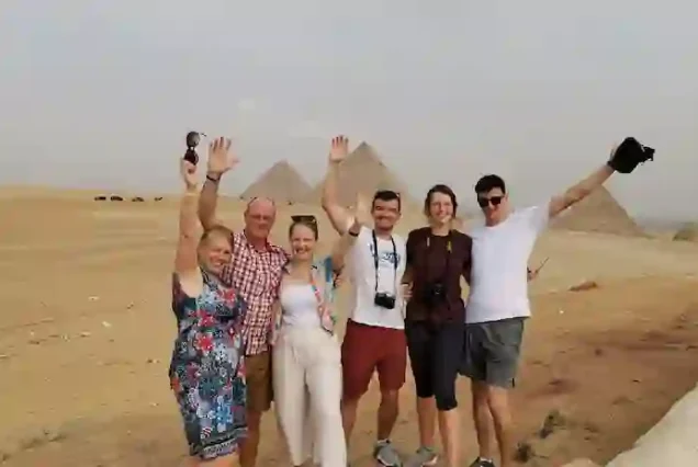 View of the three pyramids of Giza from Marsa Alam trip.