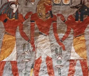 Hieroglyphics and colorful Pharaonic tombs Valley of the Kings.