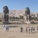 Colossi of Memnon giant stone statues in Luxor Egypt.