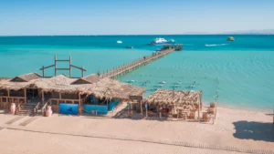 Aerial view of Giftun Island and Orange Bay lagoons.