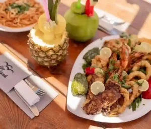 Delicious open buffet lunch on Hula Hula Island excursion.