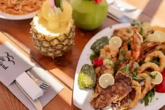 Delicious open buffet lunch on Hula Hula Island excursion.